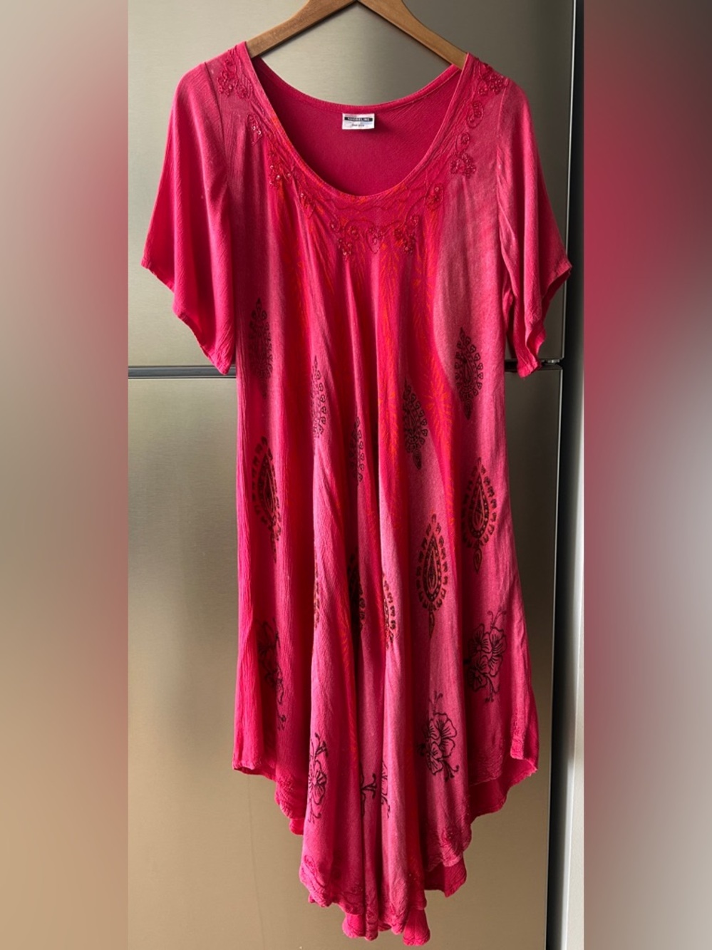 Shoreline Pink Boho Tunic Dress One Size Rayon Embroidered Flowy